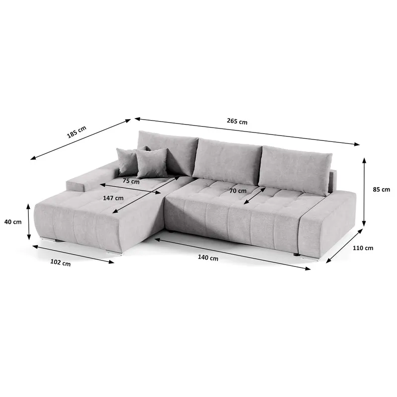 Canapé d'angle convertible gauche 4 places avec coffre Jonas Gris clair