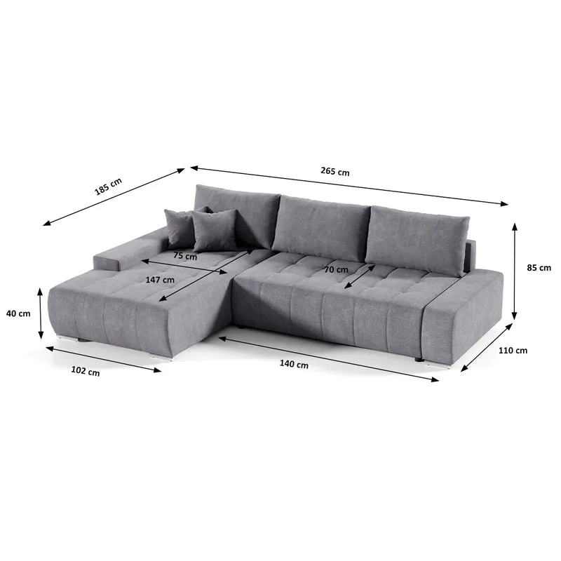 Canapé d'angle convertible gauche 4 places avec coffre Jonas Gris foncé