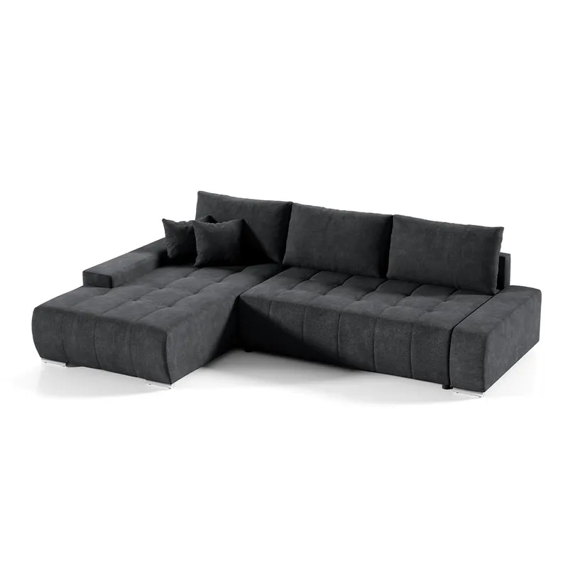 Canapé d'angle convertible gauche 4 places avec coffre Jonas Gris anthracite