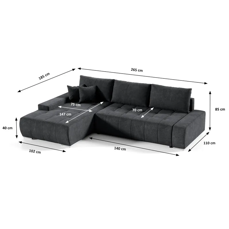Canapé d'angle convertible gauche 4 places avec coffre Jonas Gris anthracite