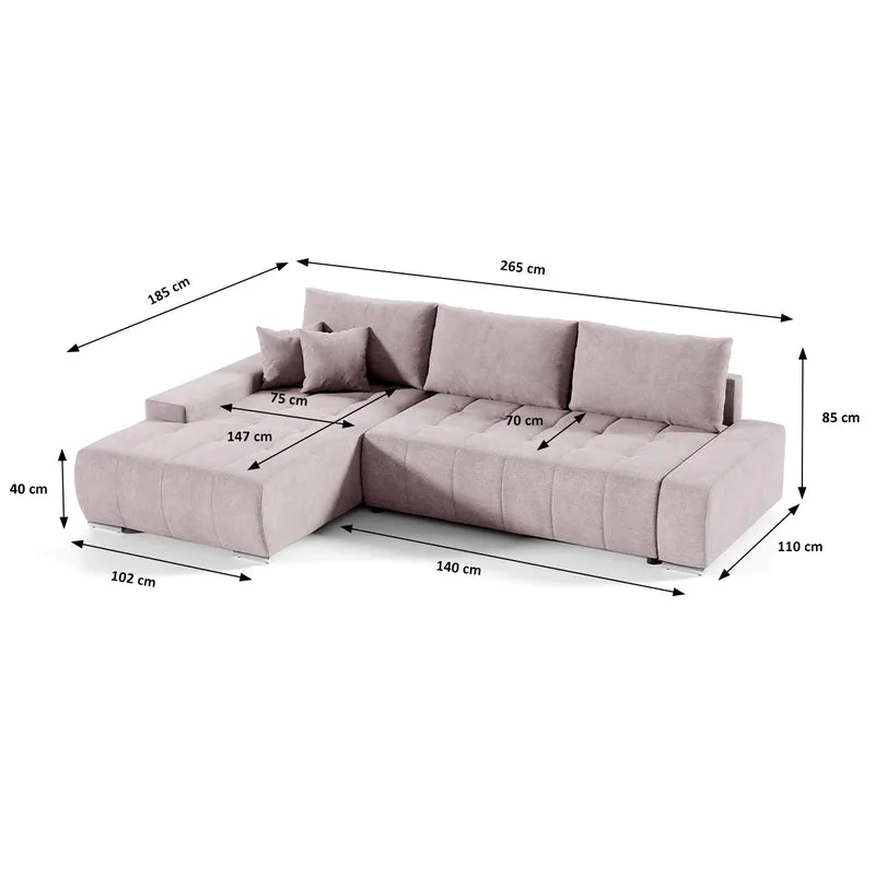 Canapé d'angle convertible gauche 4 places avec coffre Jonas Rose