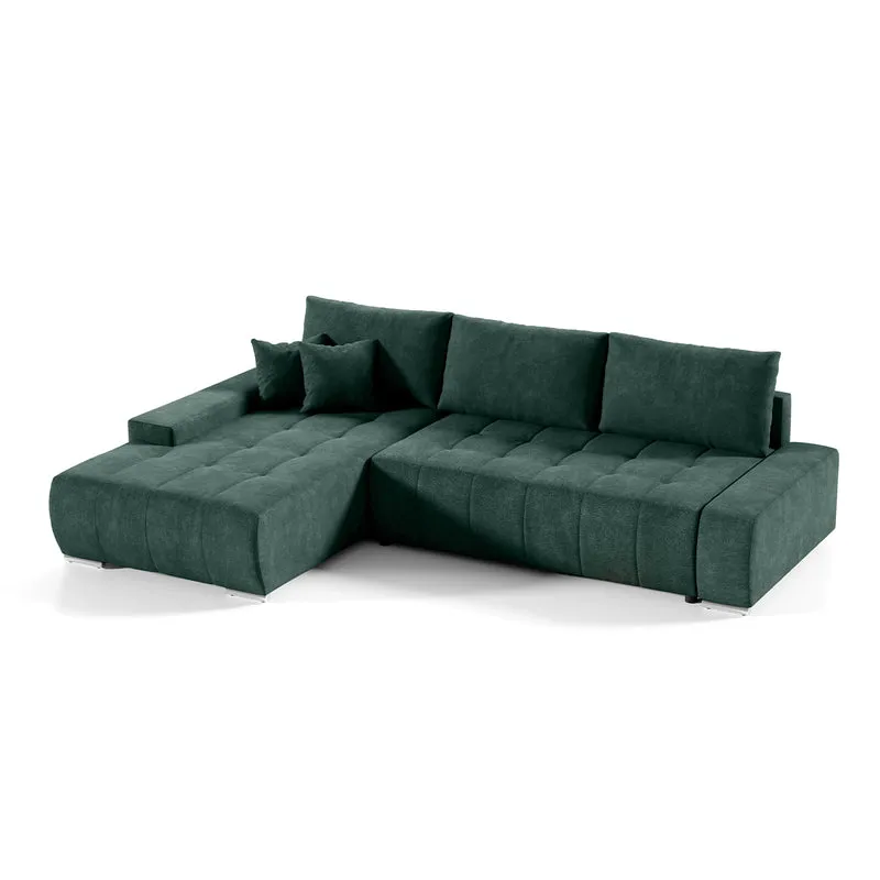 Canapé d'angle convertible gauche 4 places avec coffre Jonas Vert