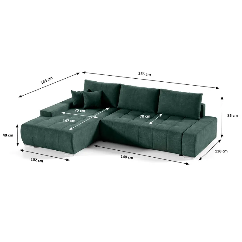 Canapé d'angle convertible gauche 4 places avec coffre Jonas Vert