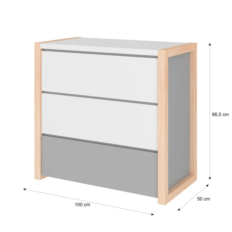 Lit évolutif cabane 70x140 et commode 3 tiroirs Bellamy Pinette Blanc et gris