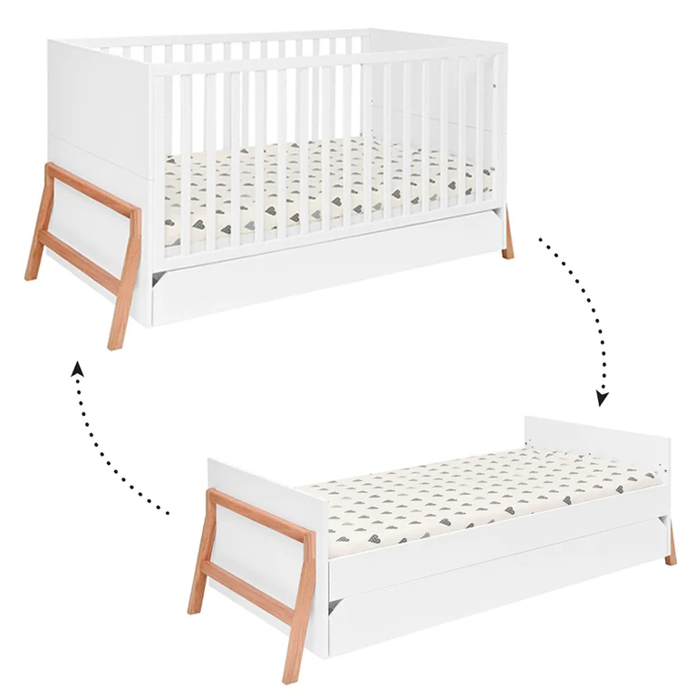 Lit évolutif 70x140 et commode 3 tiroirs Bellamy Lotta Blanc