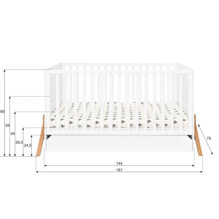 Lit évolutif 70x140 et commode 3 tiroirs Bellamy Lotta Blanc