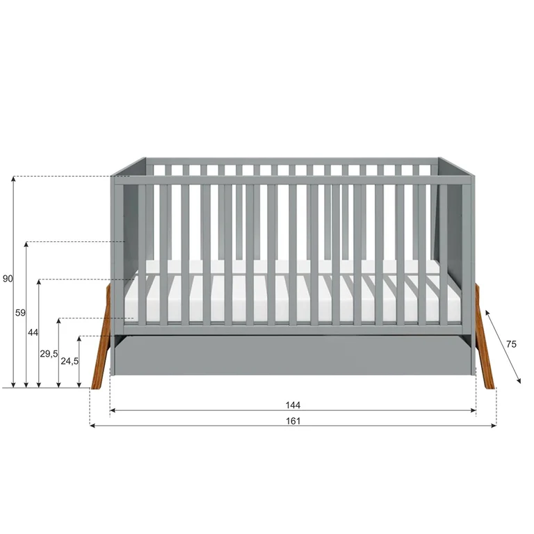Lit évolutif 70x140 et commode 3 tiroirs Bellamy Lotta Gris