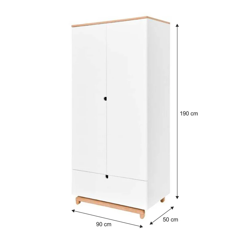 Armoire 2 portes 1 tiroir Bellamy Nomi Blanc et bois