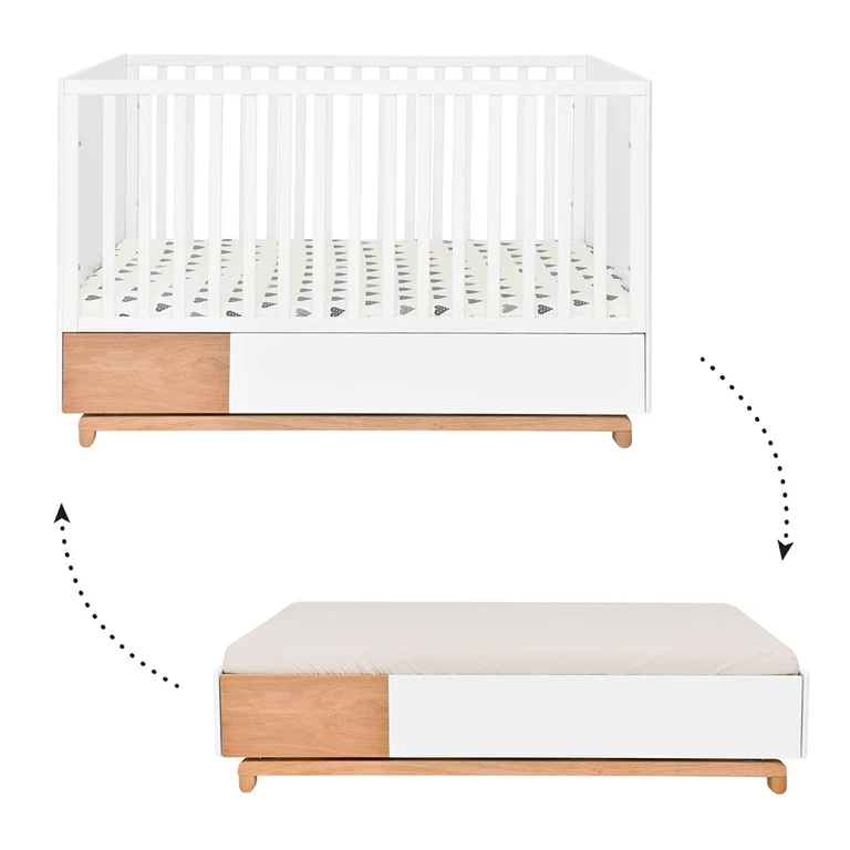 Lit évolutif 70x140 et commode 3 tiroirs Bellamy Nomi Blanc et bois