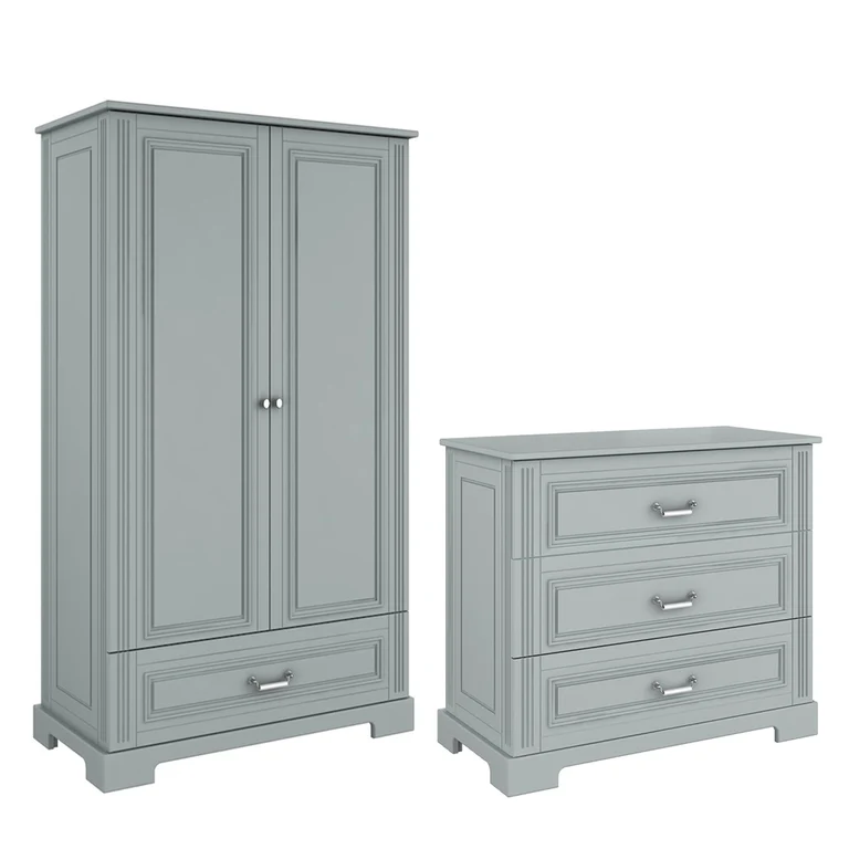 Commode 3 tiroirs et armoire 2 portes Bellamy Ines Gris