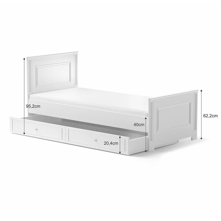 Lit 90x200 sommier et tiroir inclus Bellamy Ines Blanc