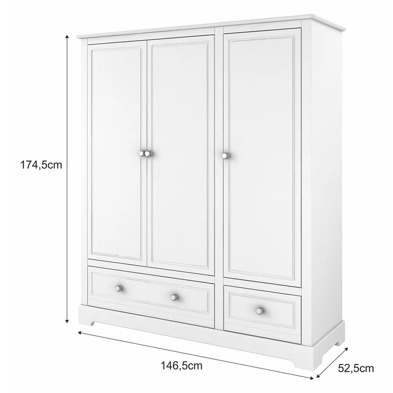 Armoire 3 portes 2 tiroirs Bellamy Marylou Blanc