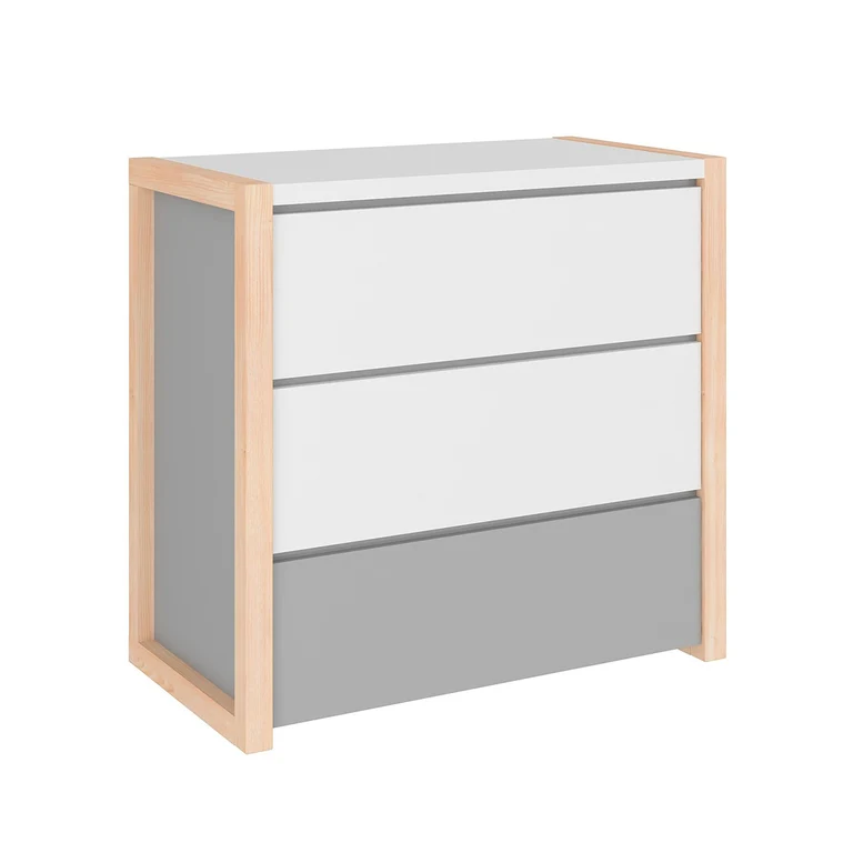 Commode 3 tiroirs et armoire 2 portes Bellamy Pinette Blanc et gris