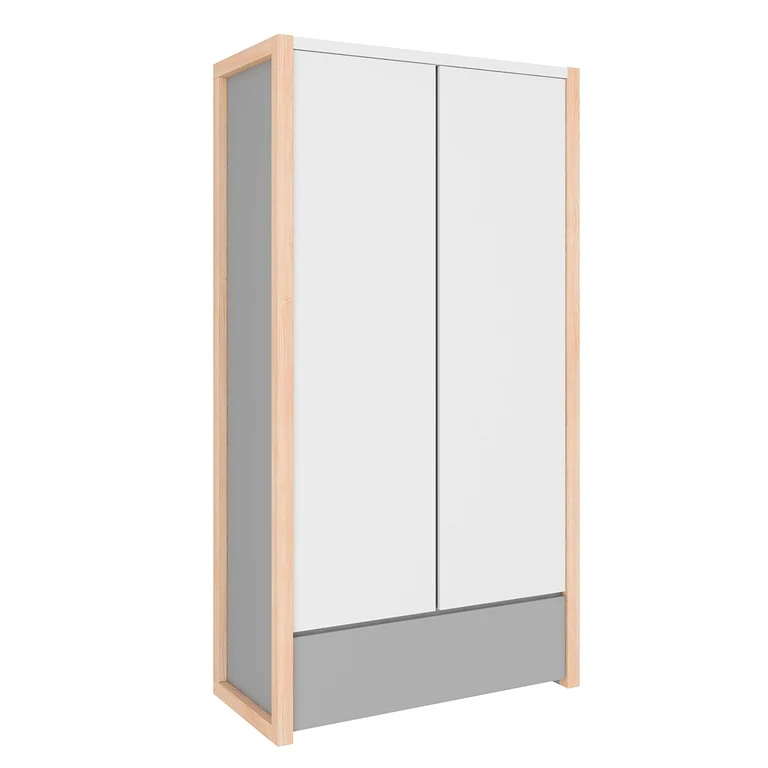 Commode 3 tiroirs et armoire 2 portes Bellamy Pinette Blanc et gris