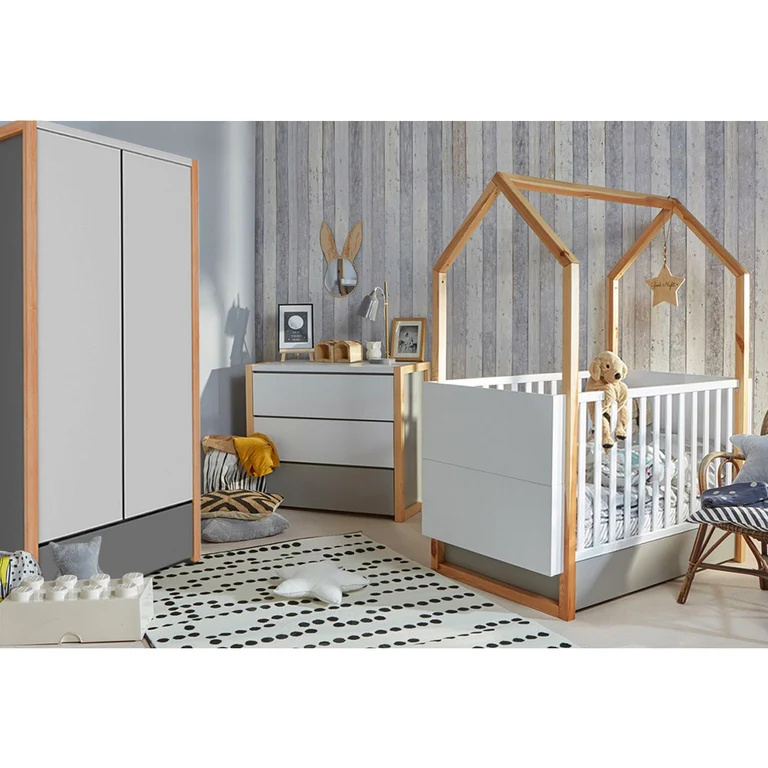 Armoire 2 portes 1 tiroir Bellamy Pinette Blanc et gris