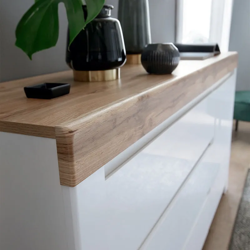 Buffet 3 tiroirs 1 porte Hella Blanc et Bois