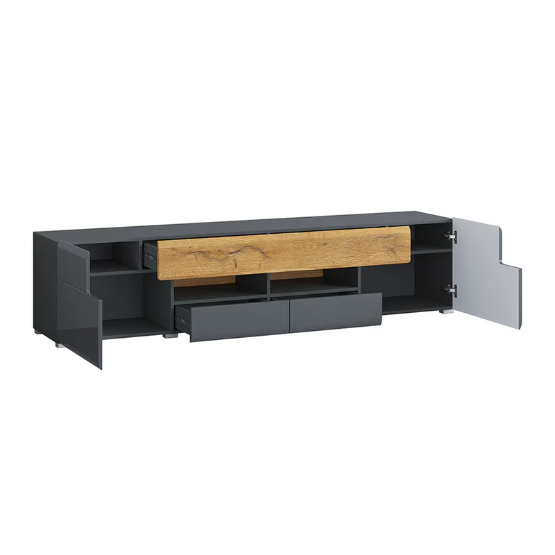 Meuble TV 2 portes 2 tiroirs 208 cm Jules Gris et Bois