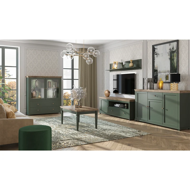 Meuble TV 1 porte 1 tiroir 181 cm Martin Vert et Bois