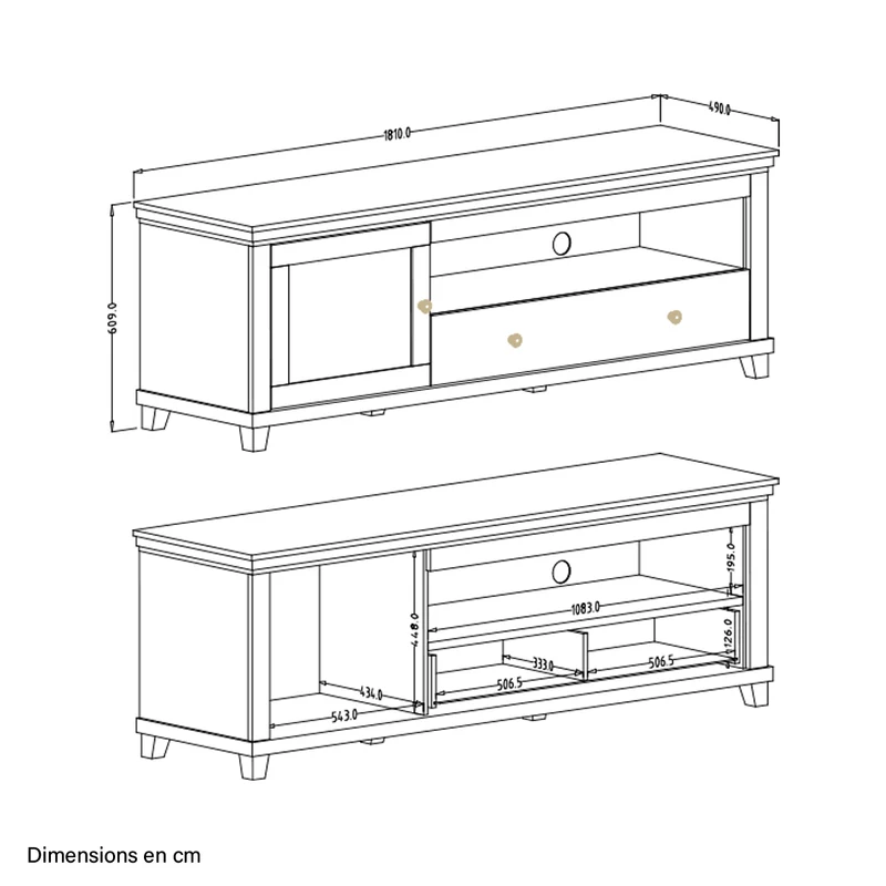 Meuble TV 1 porte 1 tiroir 181 cm Martin Vert et Bois