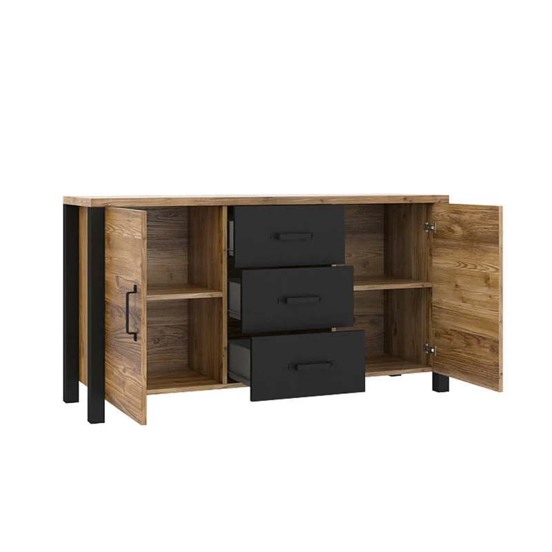 Buffet 2 portes 3 tiroirs Lyam Bois et Noir