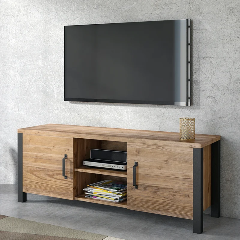 Meuble TV 2 portes 147 cm Lyam Bois et Noir