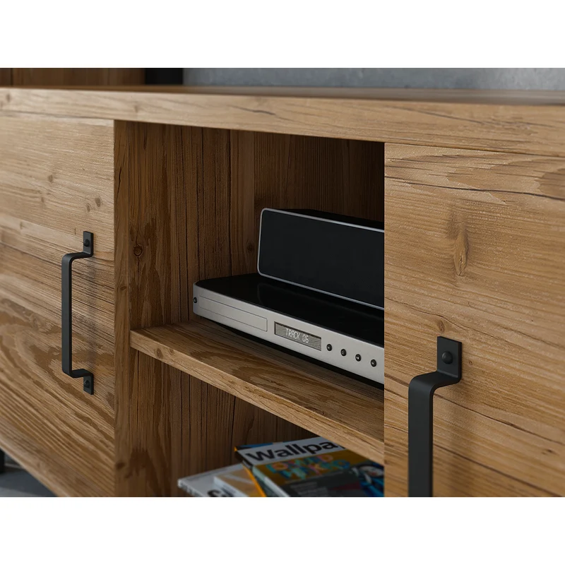 Meuble TV 2 portes 147 cm Lyam Bois et Noir