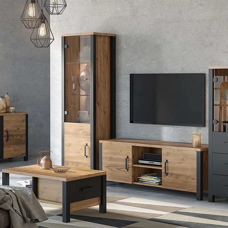 Meuble TV 2 portes 147 cm Lyam Bois et Noir