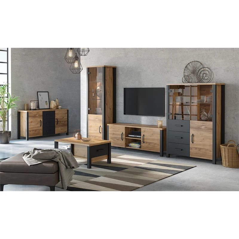 Meuble TV 2 portes 147 cm Lyam Bois et Noir