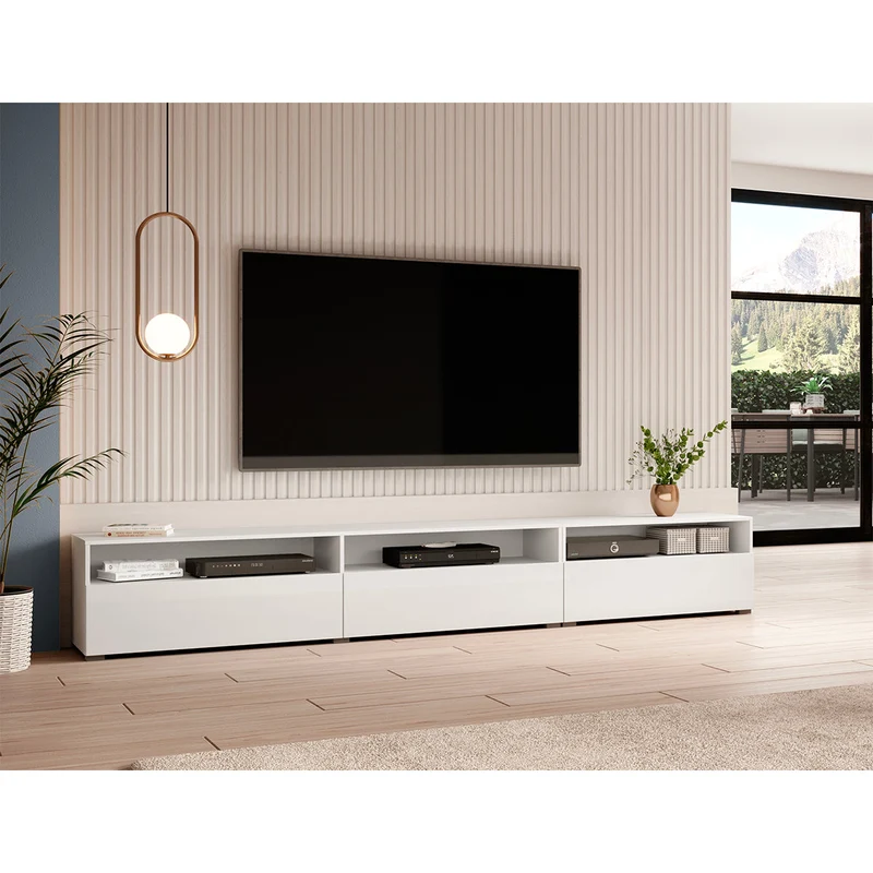 Meuble TV sur pied ou mural 1 tiroir 270 cm Sloan Blanc