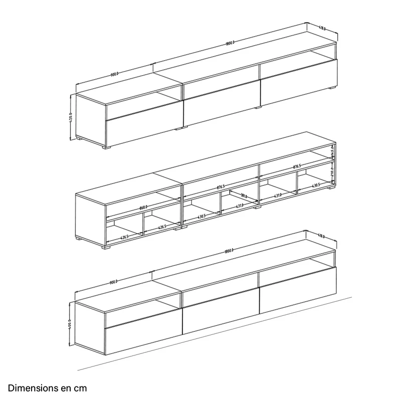 Meuble TV sur pied ou mural 1 tiroir 270 cm Sloan Blanc