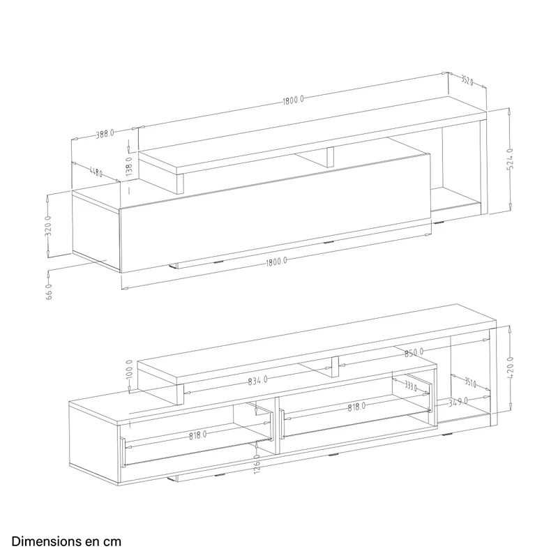 Meuble TV 1 tiroir 219 cm Ilyes Bois et Gris