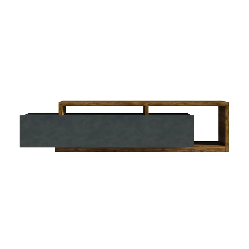 Meuble TV 1 tiroir 219 cm Ilyes Gris et Bois