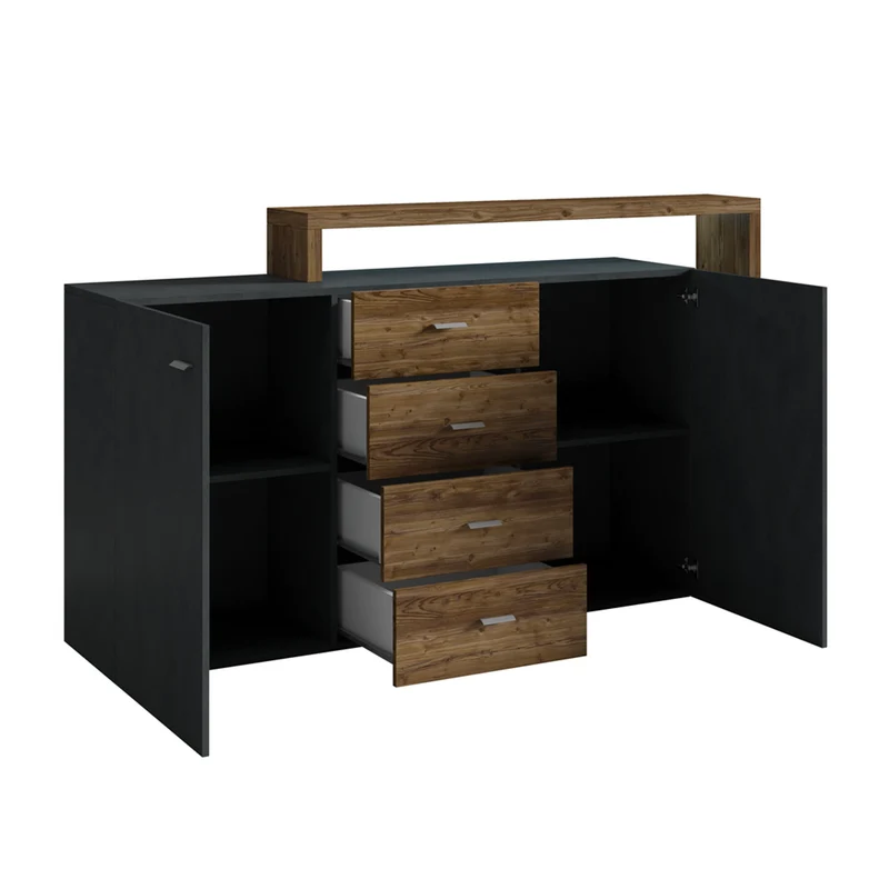 Buffet 2 portes 4 tiroirs Ilyes Gris et Bois