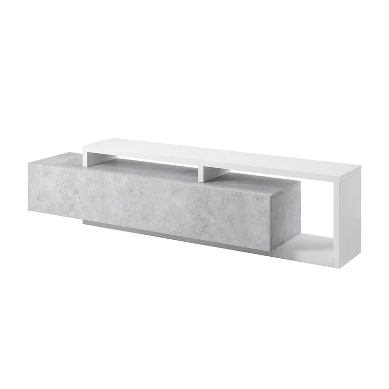 Meuble TV 1 tiroir 219 cm Ilyes Blanc et Béton
