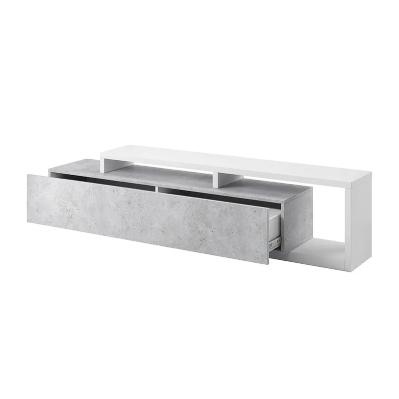 Meuble TV 1 tiroir 219 cm Ilyes Blanc et Béton