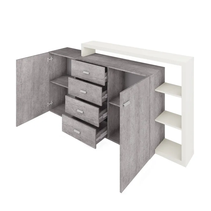 Buffet 2 portes 4 tiroirs Ilyes Blanc et Béton
