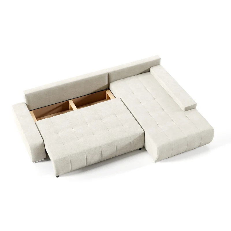 Canapé d'angle convertible droit 4 places avec coffre Jonas Crème