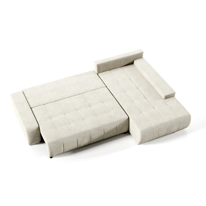 Canapé d'angle convertible droit 4 places avec coffre Jonas Crème