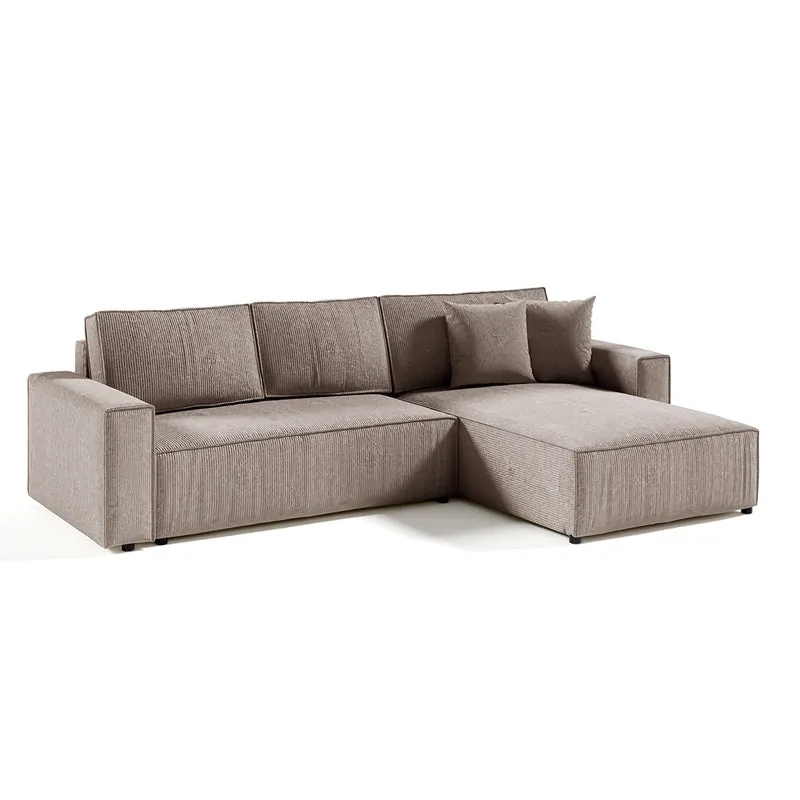 Canapé d'angle réversible et convertible 4 places avec coffre Isaac velours côtelé Taupe