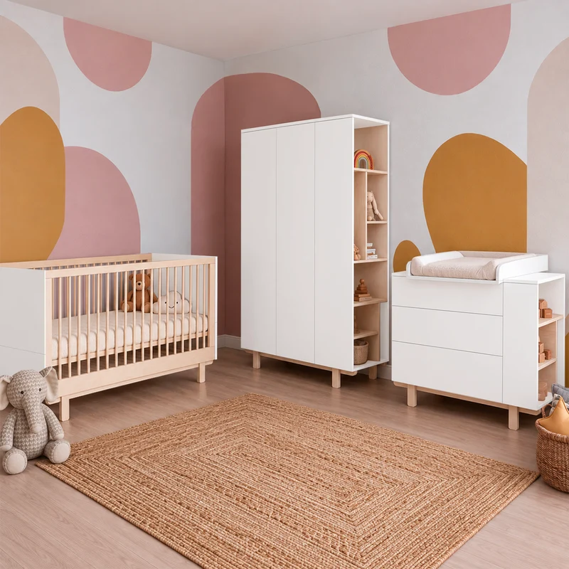 Commode 3 tiroirs et armoire 2 portes Wood Luck Romy - Blanc