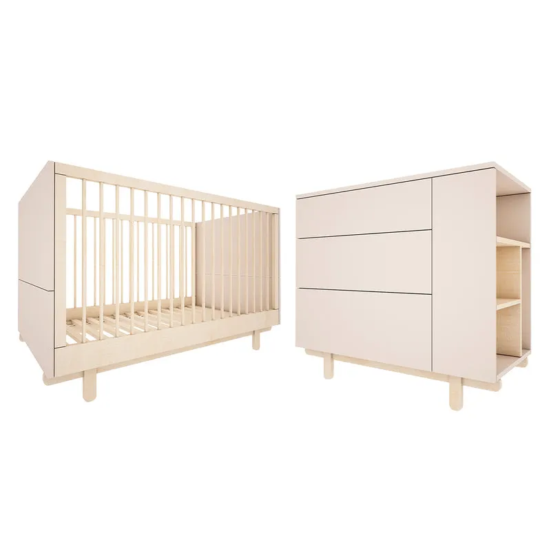 Lit évolutif 70x140 et commode 3 tiroirs Wood Luck Romy - Cachemire