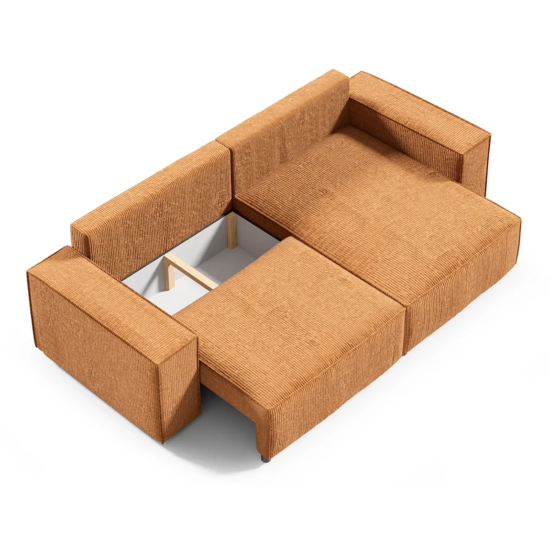 Canapé d'angle réversible et convertible 3 places avec coffre Isaac Mini velours côtelé Jaune