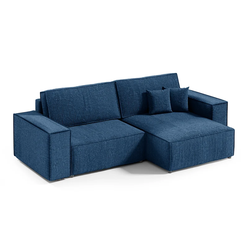 Canapé d'angle réversible et convertible 3 places avec coffre Isaac Mini velours côtelé Bleu