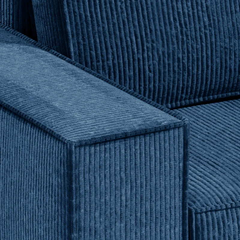 Canapé d'angle réversible et convertible 3 places avec coffre Isaac Mini velours côtelé Bleu