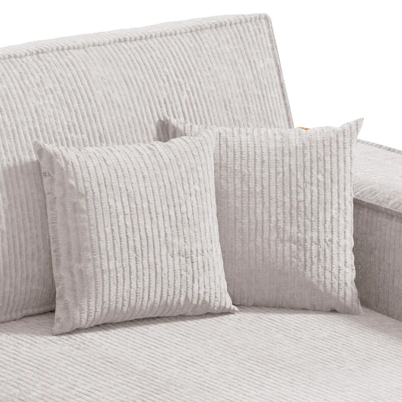 Canapé d'angle réversible et convertible 3 places avec coffre Isaac Mini velours côtelé Blanc cassé