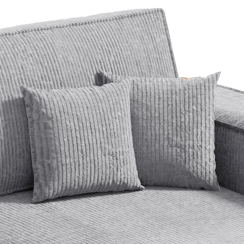 Canapé d'angle réversible et convertible 3 places avec coffre Isaac Mini velours côtelé Gris clair