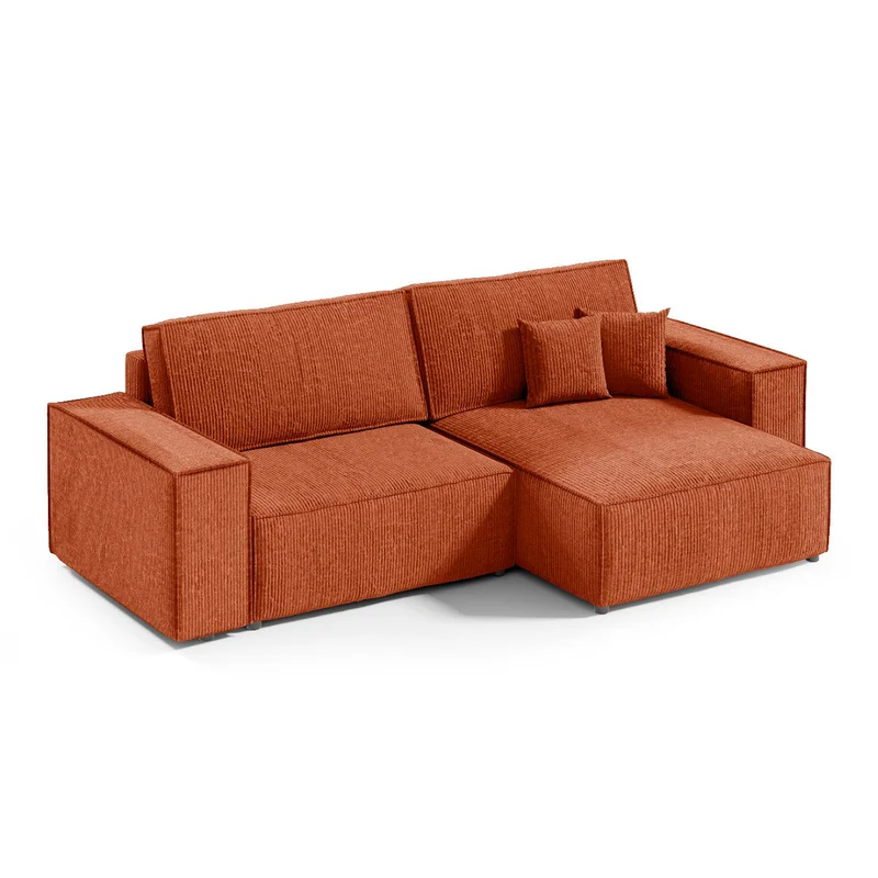 Canapé d'angle réversible et convertible 3 places avec coffre Isaac Mini velours côtelé Orange brique