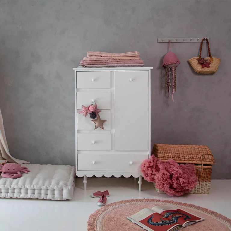 Commode 5 tiroirs 1 porte Wood Luck Babushka Blanc
