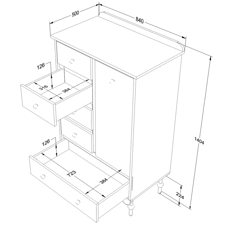 Commode 5 tiroirs 1 porte Wood Luck Babushka Blanc