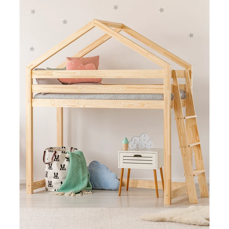 Lit cabane mi-hauteur 90x190 sommier inclus Alix Bois